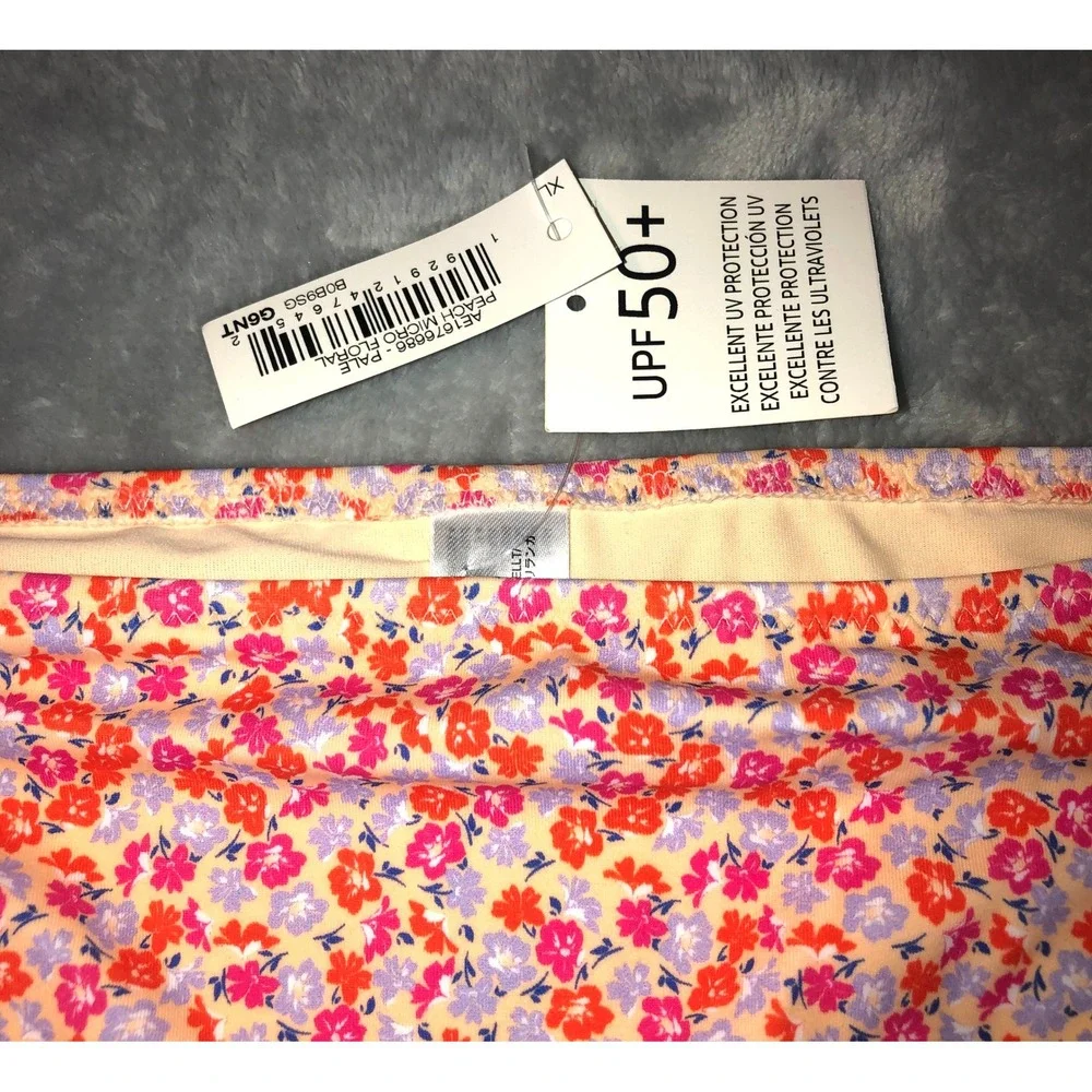Amazon Essentials Womens XL Ruched Bikini Swim Bottom Peach Micro Floral UPF 50+